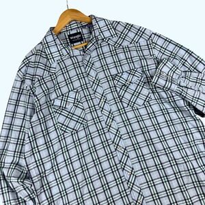 VTG Wrangler Western Shirt Mens XL Tall Blue Plaid Pearl Snap Long Sleeve Cotton